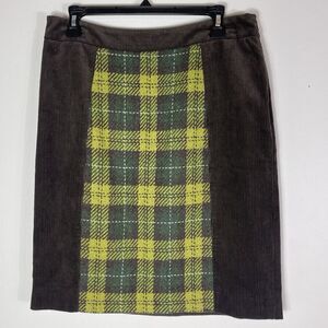Anthropologie Maeve Corduroy Pencil Skirt Size 10 Wool Plaid Preppy School Girl